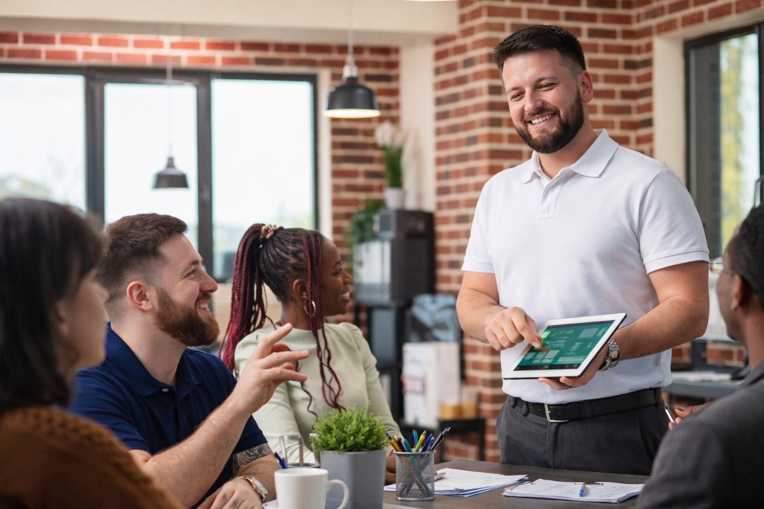 Landscape Matthijs met tablet en team